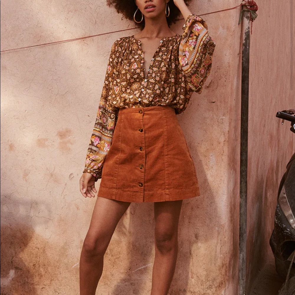 Spell Faye Corduroy Mini Skirt in Caramel